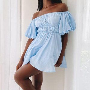 Paradise Puff Sleeve Dress Baby Blue